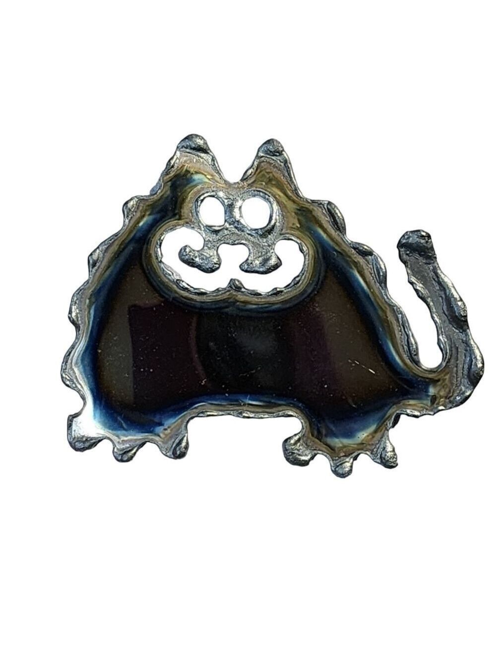 NEW Handcrafted Fat Cat Chrome-plated steel Brooch pin industrial Artisan piece